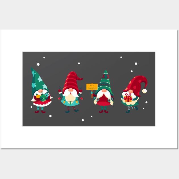 Hand drawn cute christmas gnomes Wall Art by kameleon